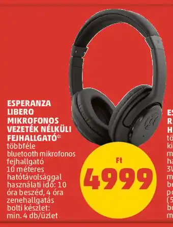 ESPERANZA LIBERO MIKROFONOS VEZETÉK NÉLKÜLI FEJHALLGATÓ 1 db
