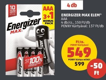 PENNY ENERGIZER MAX ELEM 4 db ajánlat