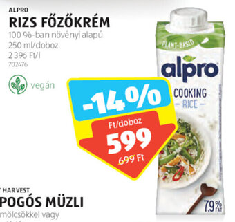 ALDI ALPRO RIZS FŐZŐKRÉM 250 ml ajánlat