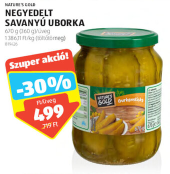 ALDI NATURE'S GOLD NEGYEDELT SAVANYÚ UBORKA 670 g ajánlat