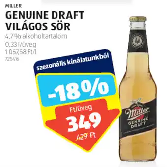 MILLER GENUINE DRAFT VILÁGOS SÖR 0,33 l