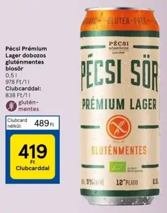 Tesco Pécsi Prémium Lager dobozos gluténmentes biosör 0,5 l ajánlat