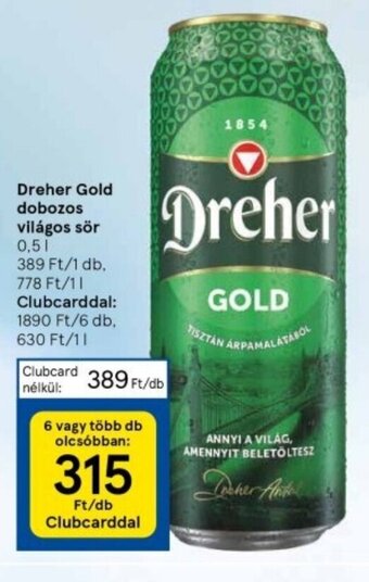 Tesco Dreher Gold dobozos világos sör 0,5 l ajánlat