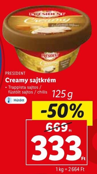 Lidl PRESIDENT Creamy sajtkrém 125 g ajánlat