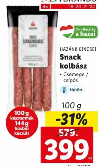 Lidl HAZÁNK KINCSEI Snack kolbász 100 g ajánlat