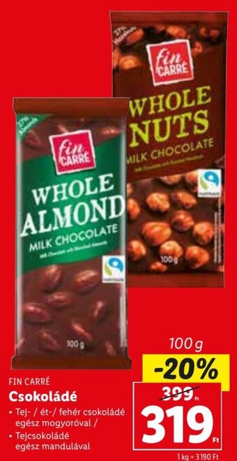 Lidl FIN CARRÉ Csokoládé 100 g ajánlat