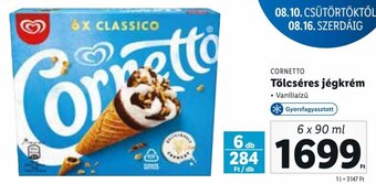 Lidl CORNETTO Tölcséres jégkrém 6 x 90 ml ajánlat