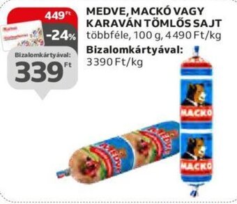 Auchan MEDVE, MACKÓ VAGY KARAVÁN TÖMLŐS SAJT 100 g ajánlat