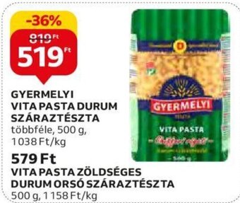 Auchan GYERMELYI VITA PASTA DURUM SZÁRAZTÉSZTA 500 g ajánlat