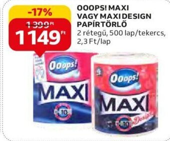 Auchan OOOPS! MAXI VAGY MAXI DESIGN PAPÍRTÖRLŐ 500 lap ajánlat