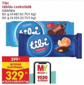 Spar Tibi táblás csokoládé 80 / 90 g ajánlat
