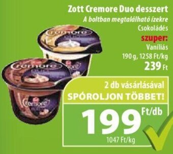 Coop Zott Cremore Duo desszert 190 g ajánlat