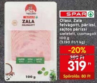Spar Olasz, Zala felvágott, párizsi, sajtos párizsi 100 g ajánlat