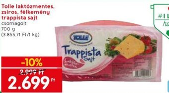Spar Tolle laktózmentes, zsíros, félkemény trappista sajt 700 g ajánlat