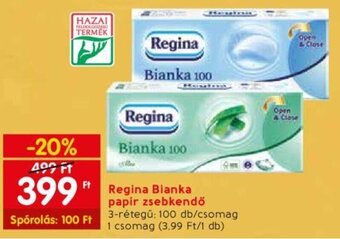 Spar Regina Bianka papír zsebkendő 100 db ajánlat