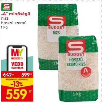 Spar ..A" minőségű rizs 1 kg ajánlat
