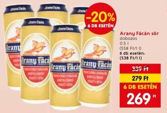 Spar Arany Fácán sör 0,5 l ajánlat