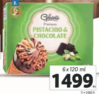 Lidl GELATELLI Pisztáciás-csokoládés tölcséres jégkrém 6 x 120 ml ajánlat