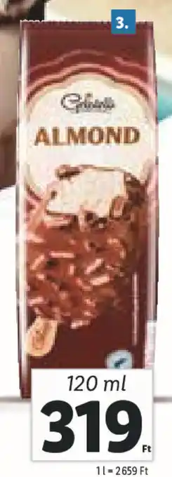 Lidl GELATELLI Pálcikás jégkrém, mandulás 120 ml ajánlat
