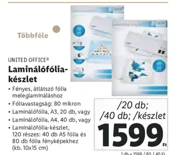 Lidl UNITED OFFICE Laminálófólia-készlet 20 - 80 db ajánlat