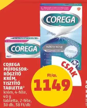 PENNY COREGA MŰFOGSOR-RÖGZÍTŐ KRÉM, TISZTÍTÓ TABLETTA 40 g / 30 db ajánlat