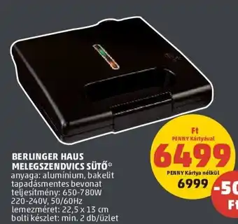 PENNY BERLINGER HAUS MELEGSZENDVICS SÜTŐ 1 db ajánlat