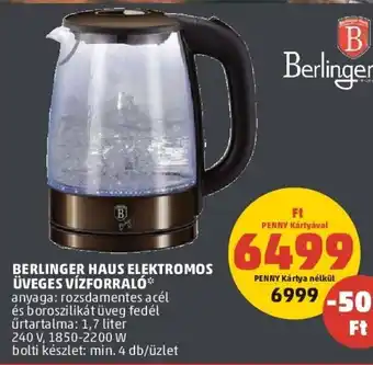 PENNY BERLINGER HAUS ELEKTROMOS ÜVEGES VÍZFORRALÓ 1 db ajánlat
