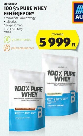 ALDI BIOTECHUSA 100 % PURE WHEY FEHÉRJEPOR 454 g ajánlat