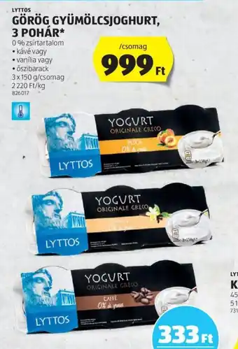 ALDI LYTTOS GÖRÖG GYÜMÖLCSJOGHURT 3 x 150 g ajánlat