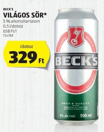BECK'S VILÁGOS SÖR 0,5 l
