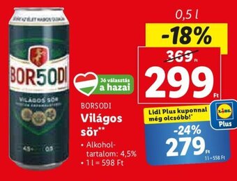 Lidl BORSODI Világos sör 0,5 l ajánlat