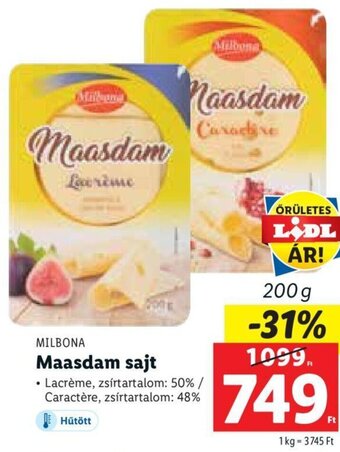Lidl MILBONA Maasdam sajt 200 g ajánlat