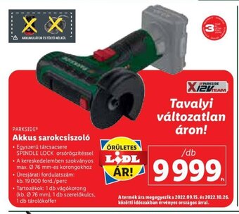 Lidl PARKSIDE Akkus sarokcsiszoló 1 db ajánlat