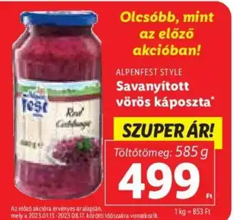 Lidl ALPENFEST STYLE Savanyított vörös káposzta 585 g ajánlat
