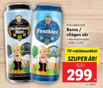 Lidl PERLENBACHER Barna / világos sör 0,5 l ajánlat