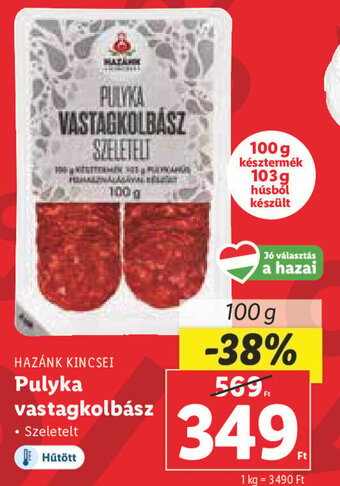Lidl HAZÁNK KINCSEI Pulyka vastagkolbász 100 g ajánlat