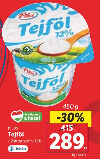 Lidl PILOS Tejföl 450 g ajánlat
