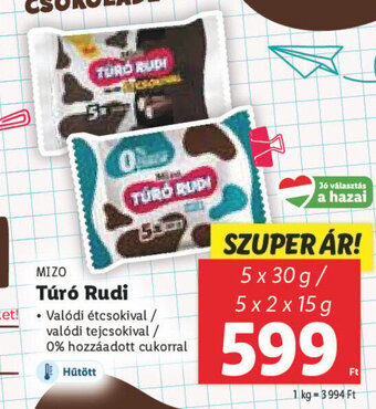 Lidl MIZO Túró Rudi 5 x 30 g / 5 x 2 x 15 g ajánlat
