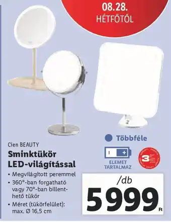 Lidl Cien BEAUTY Sminktükör LED-világítással 1 db ajánlat