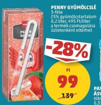 PENNY PENNY GYÜMÖLCSLÉ 0,2 l ajánlat