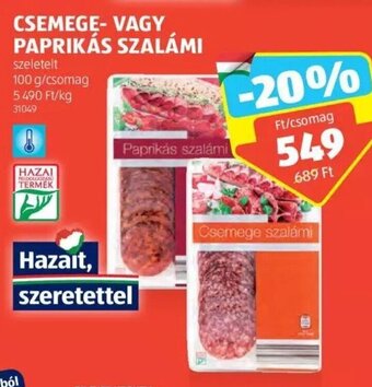 ALDI CSEMEGE- VAGY PAPRIKÁS SZALÁMI 100 g ajánlat