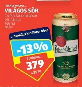 ALDI PILSNER URQUELL VILÁGOS SÖR 0,5 l ajánlat