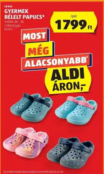 ALDI CRANE GYERMEK BÉLELT PAPUCS 1 pár ajánlat
