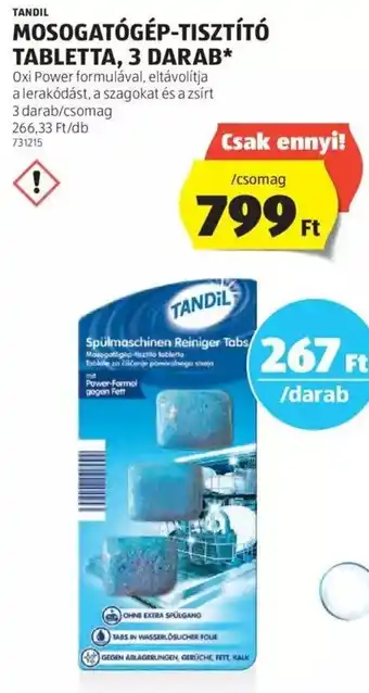 ALDI TANDIL MOSOGATÓGÉP-TISZTÍTÓ TABLETTA 3 db ajánlat