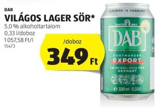 ALDI DAB VILÁGOS LAGER SÖR 0,33 l ajánlat