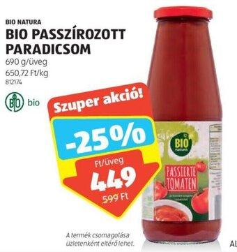 ALDI BIO NATURA BIO PASSZÍROZOTT PARADICSOM 690 g ajánlat