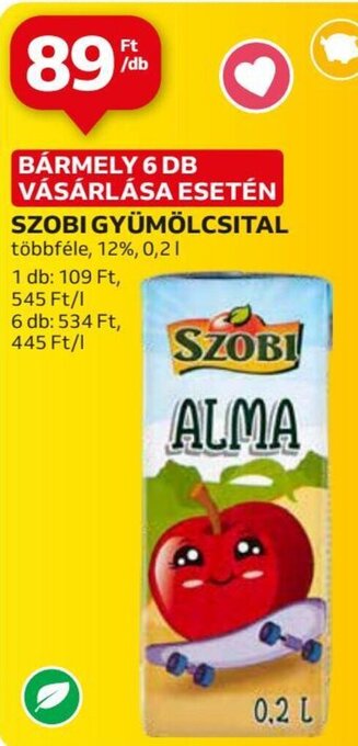 Auchan SZOBI GYÜMÖLCSITAL 0,2 l ajánlat