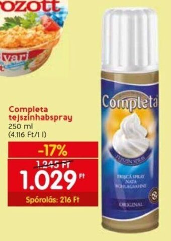 Spar Completa tejszínhabspray 250 ml ajánlat