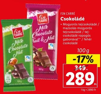 Lidl FIN CARRÉ Csokoládé 100 g ajánlat