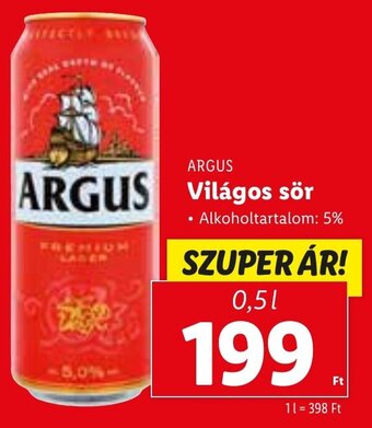 Lidl ARGUS Világos sör 0,5 l ajánlat
